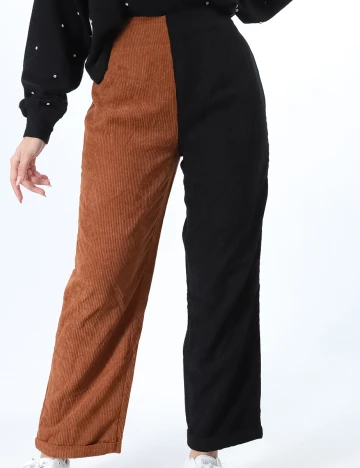 Pantaloni SHEIN, negru/maro, M Negru