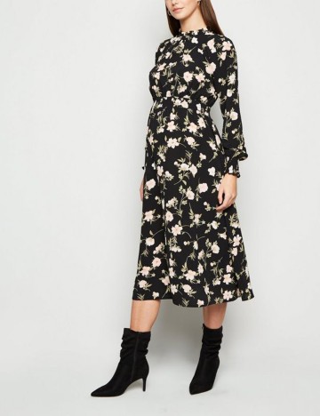 Rochie medie New Look Maternity, negru floral, 48