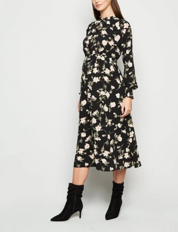 Rochie medie New Look Maternity, negru floral, 48