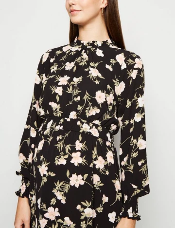Rochie medie New Look Maternity, negru floral, 48