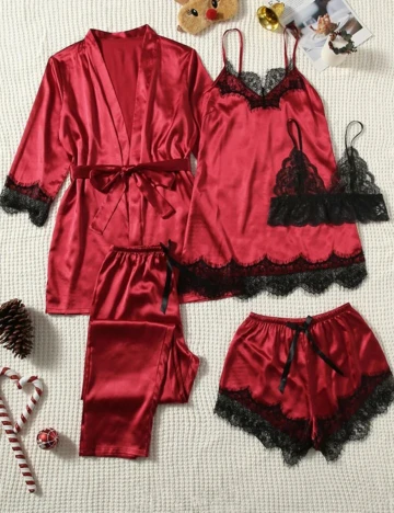 Set pijama SHEIN, rosu, S Rosu