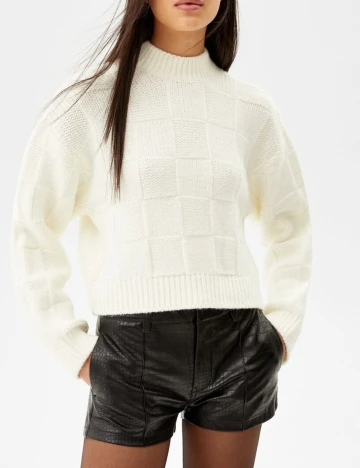 Pulover Bershka, alb, S