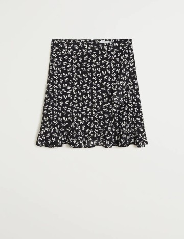 Fusta Mango, negru floral, S