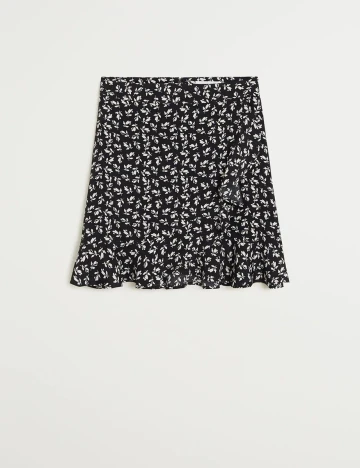 Fusta Mango, negru floral, S