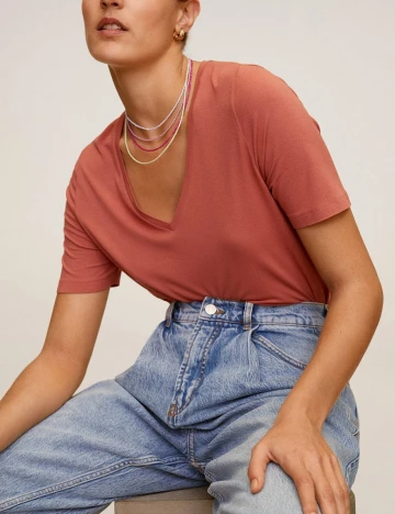 Tricou Mango, caramiziu, S