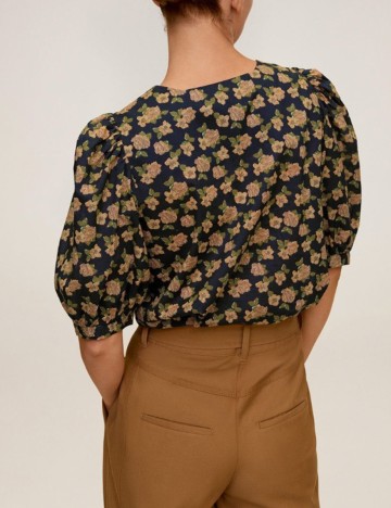 Camasa Mango, negru floral, XS