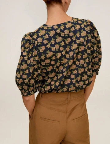 Camasa Mango, negru floral, XS