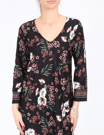 Rochie medie Happy Holly, negru floral, 40/42