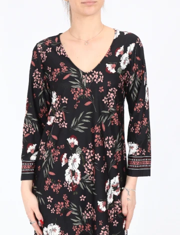 Rochie medie Happy Holly, negru floral, 40/42