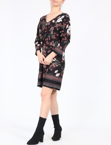 Rochie medie Happy Holly, negru floral, 40/42