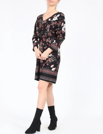 Rochie medie Happy Holly, negru floral, 40/42