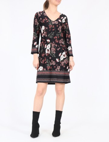 Rochie medie Happy Holly, negru floral, 40/42