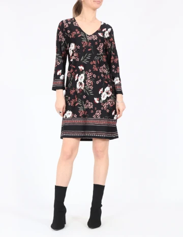 Rochie medie Happy Holly, negru floral, 40/42
