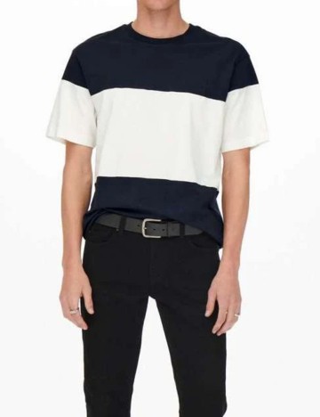 Tricou Only, alb/bleumarin, M