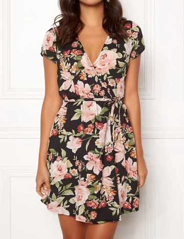 Rochie scurta BUBBLEROOM, negru floral, 38 Negru