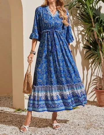 Rochie Lunga Emery Rose, albastru, XL