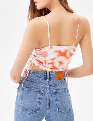 Top Bershka, alb/portocaliu, M