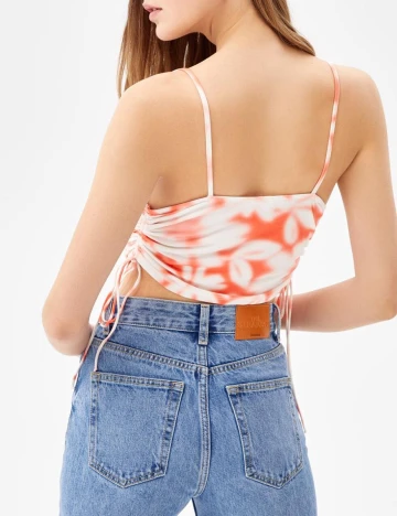 Top Bershka, alb/portocaliu, M
