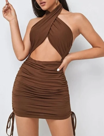 Rochie scurta SHEIN, maro, L
