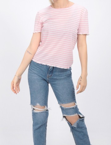 Tricou Vero Moda, roz/alb, M