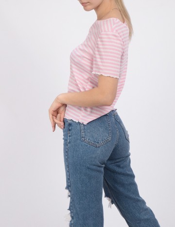 Tricou Vero Moda, roz/alb, M