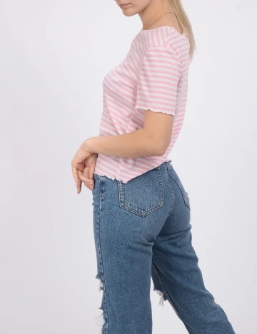 Tricou Vero Moda, roz/alb, M Roz