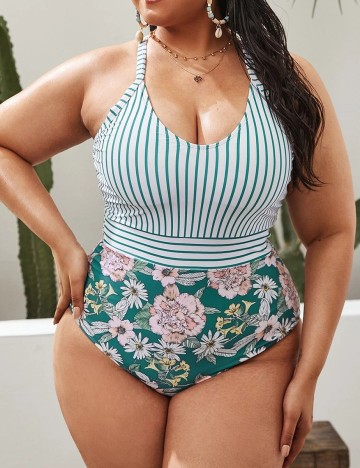 Costum de baie SHEIN CURVE, floral, 4XL