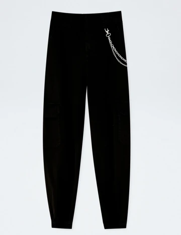 Pantaloni Pull&Bear, negru, L