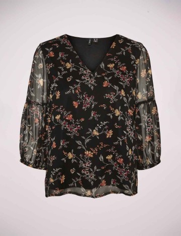 Camasa Vero Moda, negru floral, XS