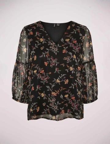 Camasa Vero Moda, negru floral, XS