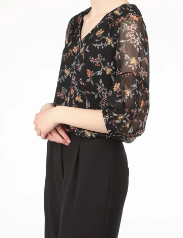 Camasa Vero Moda, negru floral, XS