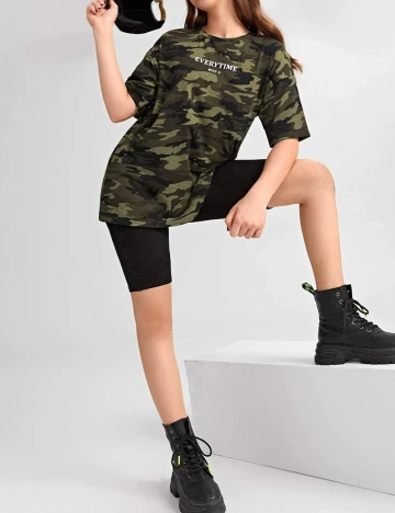 Tricou Shein Kids, army, 12-13 ANI Verde