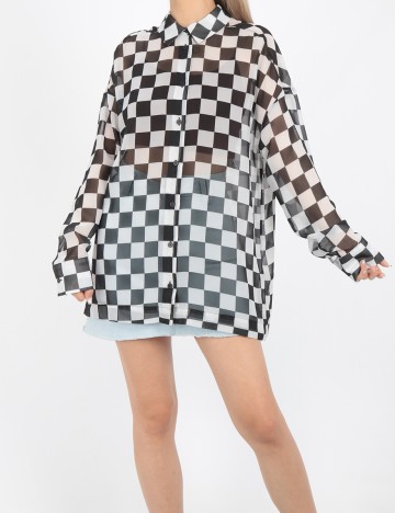 Camasa Bershka, alb/negru, S