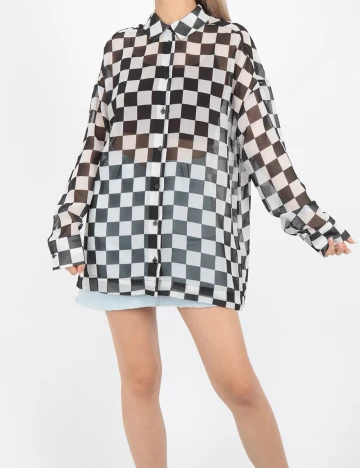 Camasa Bershka, alb/negru, S