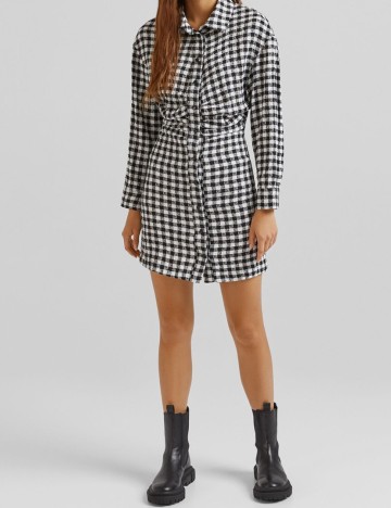 Rochie scurta Bershka, alb-negru, XS