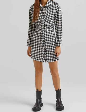 Rochie scurta Bershka, alb-negru, XS