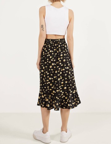 Fusta Bershka, negru floral, L