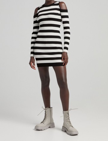 Rochie scurta Bershka, alb/negru, L