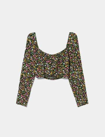 Top Bershka, negru floral, XS