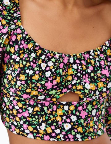 Top Bershka, negru floral, XS