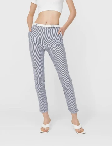 Pantaloni Stradivarius, alb/gri, 32