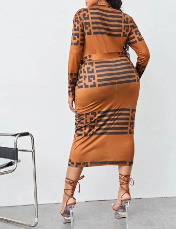 Rochie medie SHEIN CURVE, maro, 1 XL