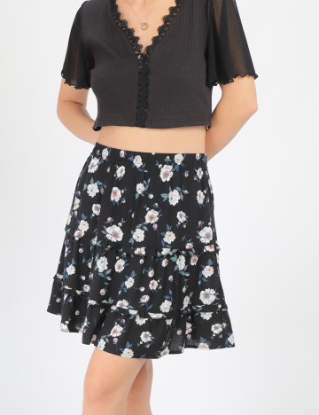 
						Fusta Vero Moda, negru floral, M