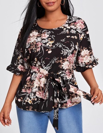 Bluza SHEIN CURVE, negru floral, 2XL