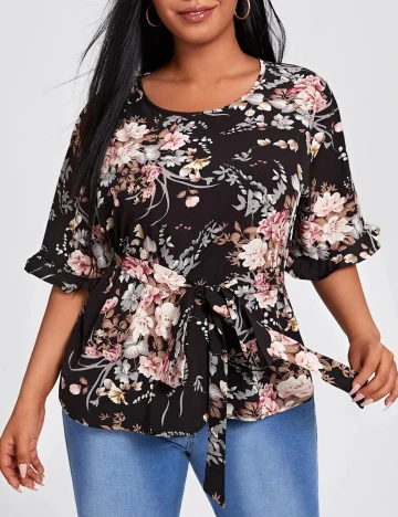 Bluza SHEIN CURVE, negru floral, 2XL