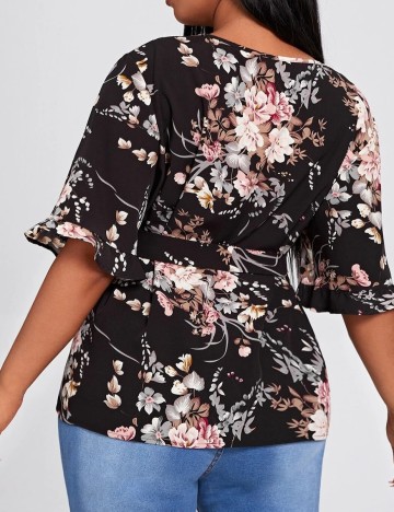 Bluza SHEIN CURVE, negru floral, 2XL