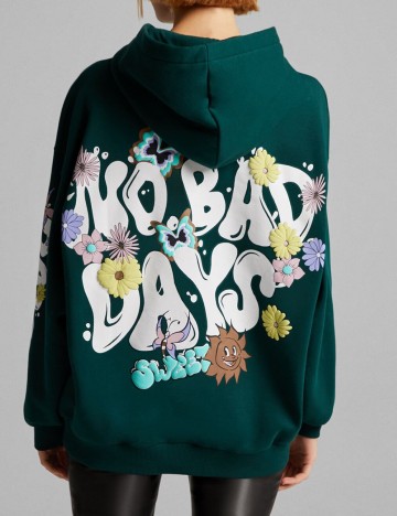 Hanorac Oversize Bershka, verde, S