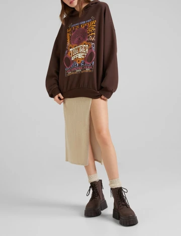 Hanorac Oversize Bershka, maro, XS