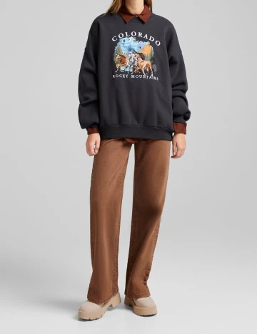 Bluza Oversize Bershka, negru, L Negru
