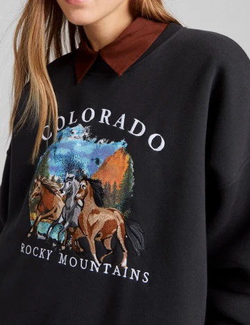 Bluza Oversize Bershka, negru, L Negru